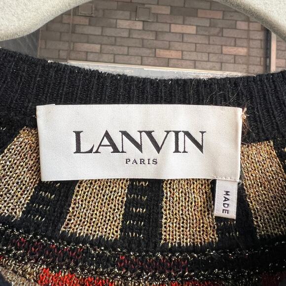 LANVIN Black Metallic Fair Isle Wool Cashmere Sweater Size XS - Picture 5 of 7
